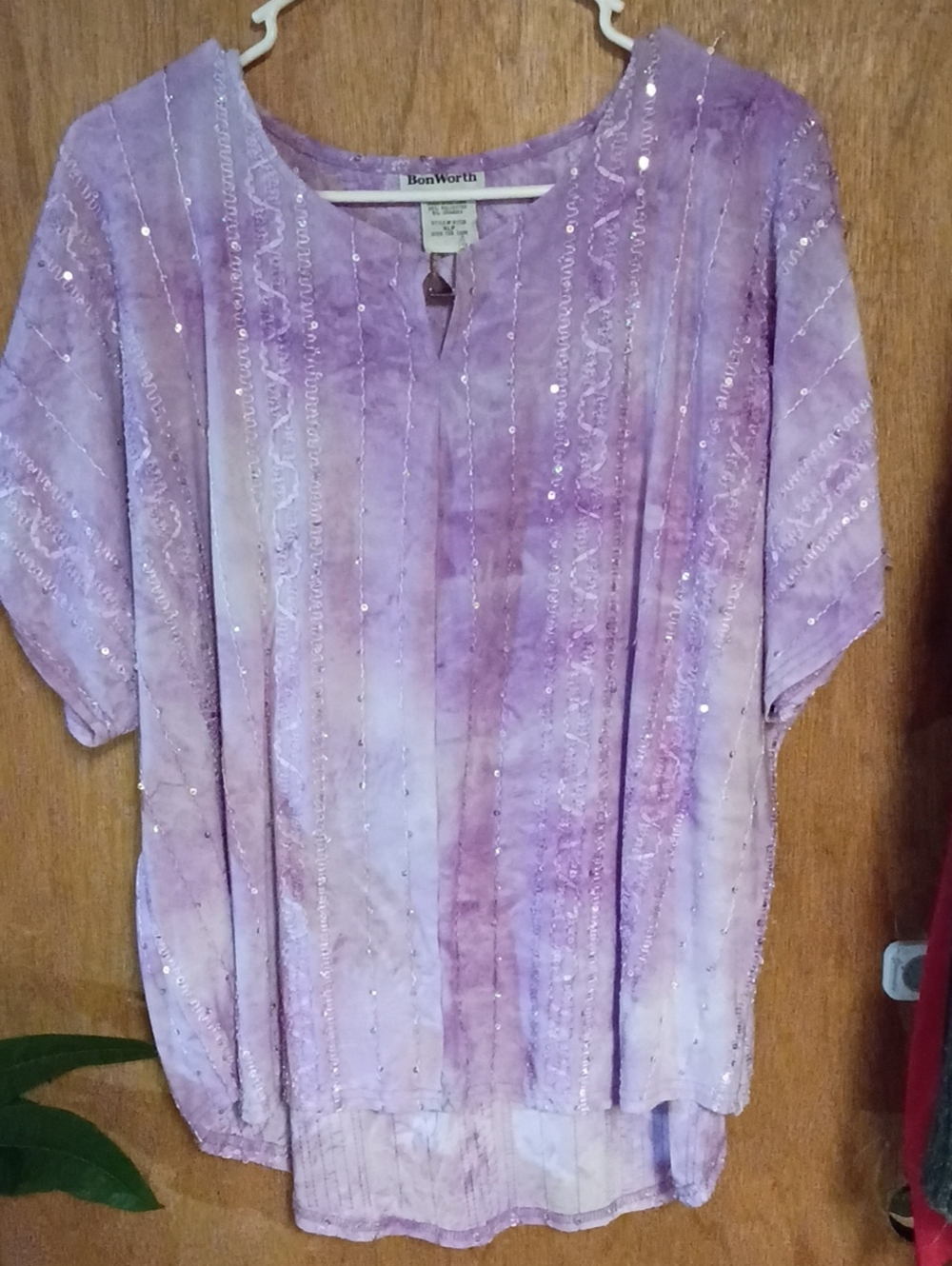 BonWorth Lavender Tie-Dye Sequin Tunic Top